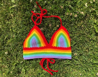 CUSTOM - Rainbow Crochet Top, Pick Your Size, Crochet Crop Top, Crochet Bikini Top, Halter Top, Festival Top, Festival Crop Top