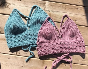 CUSTOM - Grace Crochet Top, Pick Your Size, Crochet Crop Top, Crochet Bikini Top, Halter Top, Festival Top, Festival Crop Top,Bralette