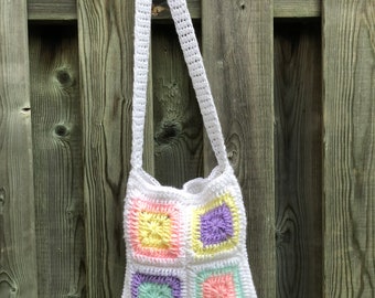 Pastel crochet granny square crossbody bag