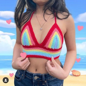 DIGITAL Crochet Pattern Only- Rainbow Halter Top/Shirt//crochet PATTERN// crochet crop top for any shape and size