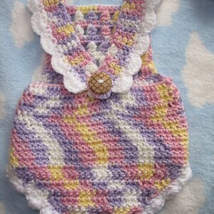 Crochet Spring Baby Set, romperbonnet ready to ship image 3