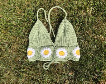 CUSTOM - Daisy Crochet Top, Pick Your Size, Crochet Crop Top, Crochet Bikini Top, Halter Top, Festival Top, Festival Crop Top,Bralette