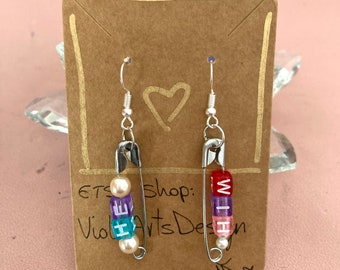 HE/HIM pronouns pins and beads earrings