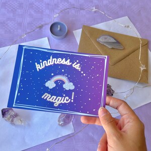 Cute postcard, A6 Post Card, Art Print, cozy gift idea, stationary lover, motivational quote, kindness is magic, be kind, kawaii stationary