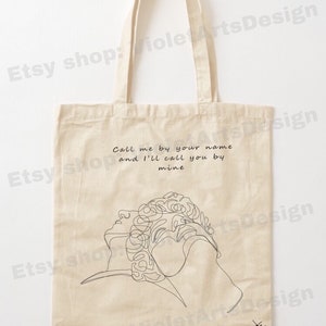 Call me by your name (cmbyn) tote bag, fine line design, hand drawing tote bag, light cotton tote, cute spring bag, lgbt, Elio and Oliver