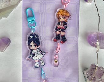 Kawaii süßer Acryl Schlüsselanhänger, Precure Schlüsselring, Nagisa, Honoka, Mepple, Mipple, hübsche Heilung Schwarz, Weiß, Chibi-Stil, zauberhafte Mädchen Anime