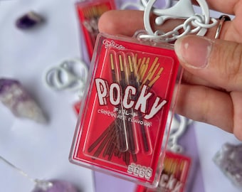 Kawaii cute acrylic shaker keychain, food keyring, kawaii food, Pocky, strawberry, japanese culture, Mikado, chibi food, gift idea, fidget