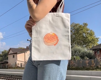 Cute tote bag, cotton bag, school tote bag, kawaii food, japan aesthetic, sweet dessert, pancake, croissant, kit kat, cute food, anime style