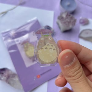 kawaii cute acrylic pins, studio Ghibli pins, backpack pins, cat bus, totoro, calcifer, no face, glitter pins, brooches, japan, badge