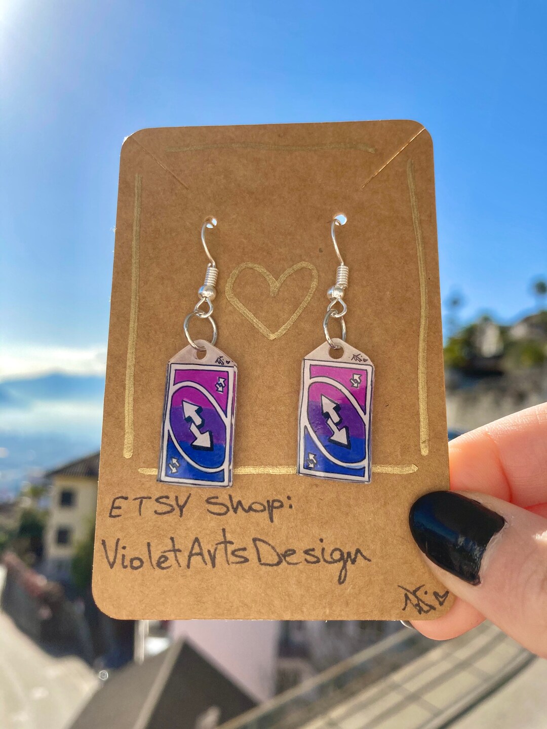 Wholesome Memes Reverse Uno Card Earrings Pink / Valentines 