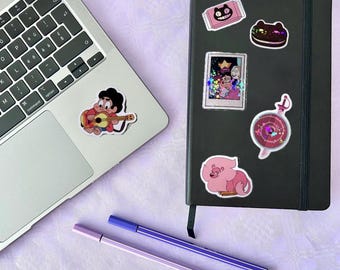 Personajes de Steven Universe, Steven Universe Future, Gemas de Cristal, Gato Galleta, Rose Quartz, pegatinas lindas, león rosa, ciudad playera, dibujos animados