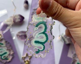 Kawaii cute acrylic keychains, studio Ghibli gadget, Spirited Away, Haku the dragon, spirited away charms, glitter keyring, japan lover