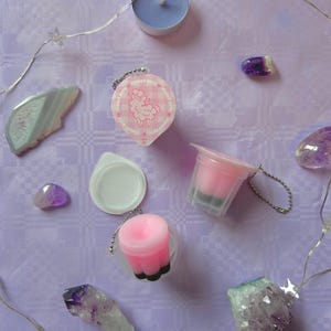 Kawaii silicone pudding charm, removable silicone keychain, cute pudding fidget toy, squishy fidget, strawberry flavour, vanilla custard