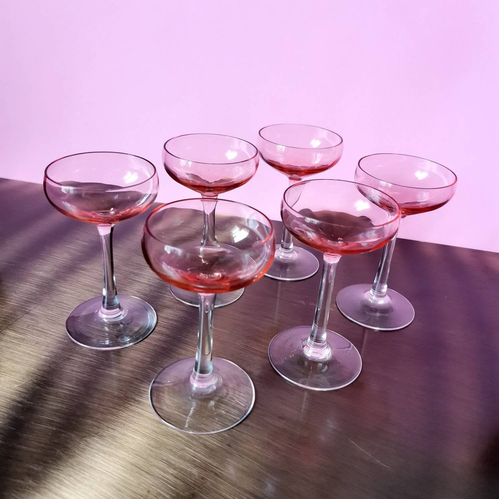 70's Set of Small Pink Liquor Glasses Etsy