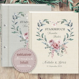 Stammbuch der Familie Dusty Herzranke A5 A4 Stammbücher personalisiert handgefertigt Eukalyptus