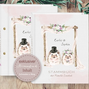 Stammbuch der Familie Funny Landac Igel Brautpaar A5 A4 Stammbücher personalisiert handgefertigt Witzig Trauung Hochzeitsbuch