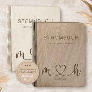 Stammbuch der Familie personalisiert aus Holz A5 A4 Aseni Stammbücher Holz Holzbuch handgefertigt Herz Namen