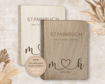 Stammbuch der Familie personalisiert aus Holz A5 A4 Aseni Stammbücher Holz Holzbuch handgefertigt Herz Namen