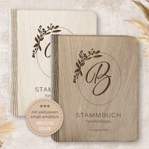 Stammbuch der Familie personalisiert aus Holz A5 A4 Flona Stammbücher Holz Holzbuch mit Namen handgefertigt Ornament Blüten