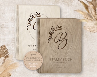 Personalized wooden family register A5 A4 Flona family registers, wooden book with names, handmade with floral ornaments