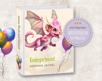 Kindergarten Ordner personalisiert mit Namen Cute Dragons Dinosaurier - Meine Kindergartenzeit Kindergartenordner Sammelordner Mädchen rosa