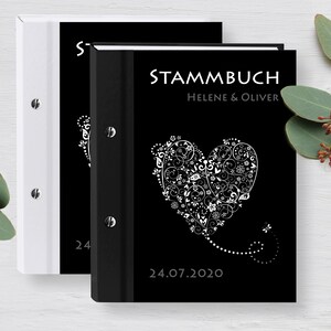 Stammbuch der Familie A5 A4 Mamba Stammbücher personalisiert Familienstammbuch Hochzeit Floral Herz Schwarz Weiß