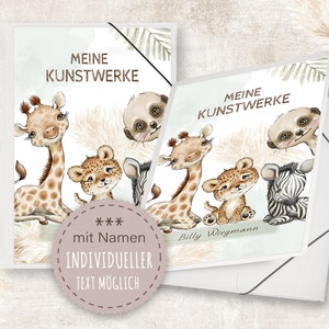 Zeichenmappe A4 o. A3 Kindergarten Mappe personalisiert Namen Safaro Safari - Meine Kunstwerke Erinnerungsmappe Sammelmappe Junge Mädchen