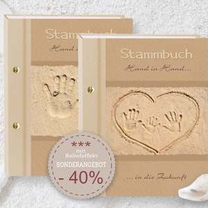 Ausverkauf -50 % Stammbuch der Familie Hand in Hand beige A5 A4 Familienstammbuch Maritim  Strandhochzeit Reliefeffect