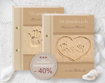 Ausverkauf -50 % Stammbuch der Familie Hand in Hand beige A5 A4 Familienstammbuch Maritim  Strandhochzeit Reliefeffect