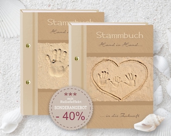 Clearance sale -50% Family register Hand in Hand beige A5 A4 Family register Maritime Beach wedding Relief effect