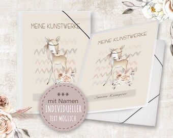 Drawing folder A4 or A3 Kindergarten folder personalized with name Bambine Deer - My artwork memory folder collection folder girls