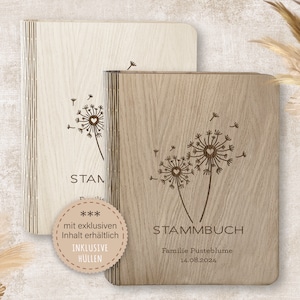 Stammbuch der Familie personalisiert aus Holz A5 A4 Dandelion Stammbücher Holz Holzbuch handgefertigt Pusteblume