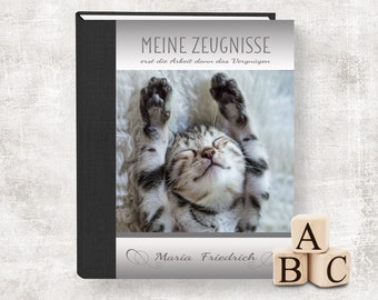 Zeugnismappe Relax Cat mit Name personalisiert A4, Sammelmappe, Schule, Schulanfang, Einschulung, Schulkind, 1. Schultag, Katze