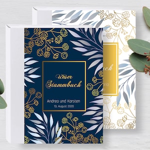 Stammbuch personalisiert A5 A4 Leaves Stammbuch der Familie Hochzeit Familienstammbuch Flower Blumen blau