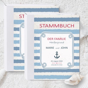 Stammbuch personalisiert Maritim blau A5 A4, Familienstammbuch, Stammbuch der Familie Hochzeit, Heiratsurkunde, Maritim, Anker