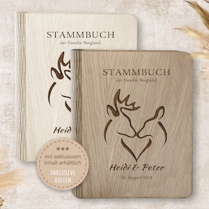 Stammbuch der Familie personalisiert aus Holz A5 A4 Takura Stammbücher Holz Holzbuch handgefertigt Hirsch Reh