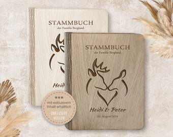 Stammbuch der Familie personalisiert aus Holz A5 A4 Takura Stammbücher Holz Holzbuch handgefertigt Hirsch Reh