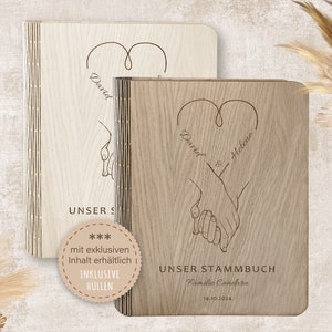Stammbuch der Familie personalisiert aus Holz A5 A4 Forever Stammbücher Holz Holzbuch handgefertigt Hände Herz