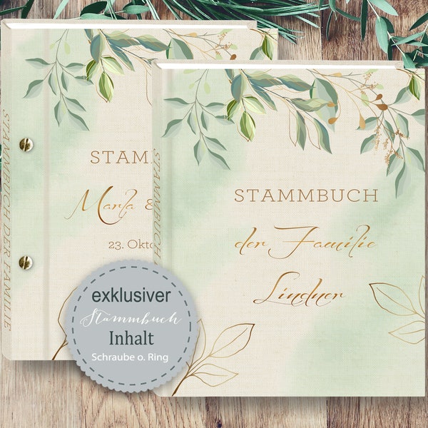 Family register of the Marla family A5 A4 family books personalized handmade eucalyptus green