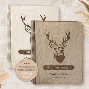 Stammbuch der Familie personalisiert aus Holz A5 A4 Deer Dream Stammbücher Holz Holzbuch handgefertigt Hirsch
