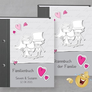 Stammbuch personalisiert Comical pink A5 A4, Familienstammbuch, Stammbuch der Familie Hochzeit, Heiratsurkunde, Stammbücher witzig Brautpaar