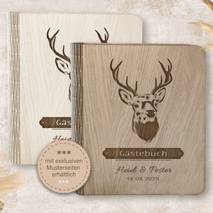 Gästebuch Hochzeit personalisiert aus Holz Deer Dream Holzgästebuch Holzbuch handgefertigt Hirsch