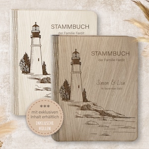 Stammbuch der Familie personalisiert aus Holz A5 A4 Far Stammbücher Holz Holzbuch handgefertigt Leuchtturm Maritim