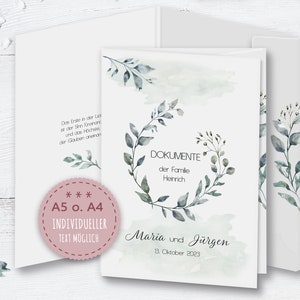 Traumappe personalisiert Greenero Dokumentenmappe A4 A5 alternative Stammbuch der Familie Mappe Individuell Hochzeit Handarbeit Eukalyptus