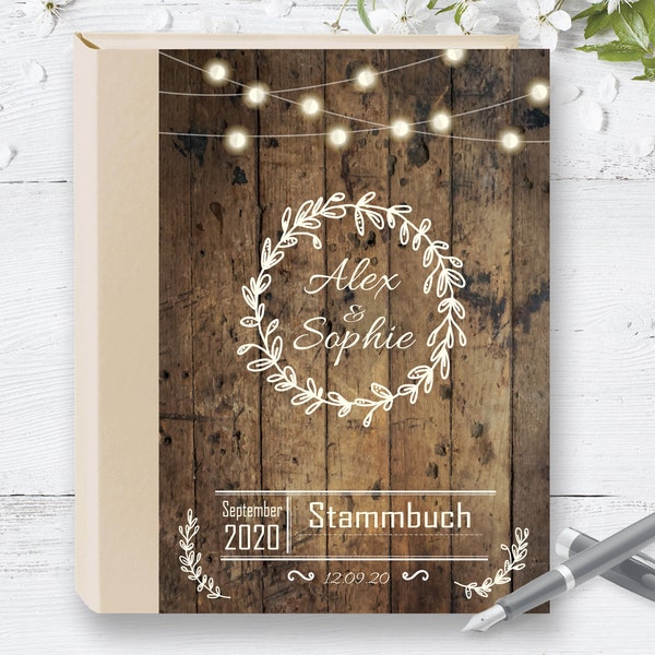 Family book Individual A5 A4 Fairy Lights | Vintage | Wood | Family book, wedding, family register, marriage certificate, registry office