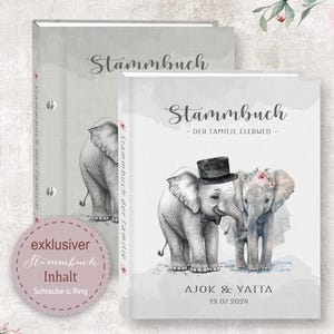Stammbuch der Familie Eleb Wed A5 A4 Stammbücher personalisiert handgefertigt Hochzeit Herz Trauung Familienbuch Elefant Afrika Flower