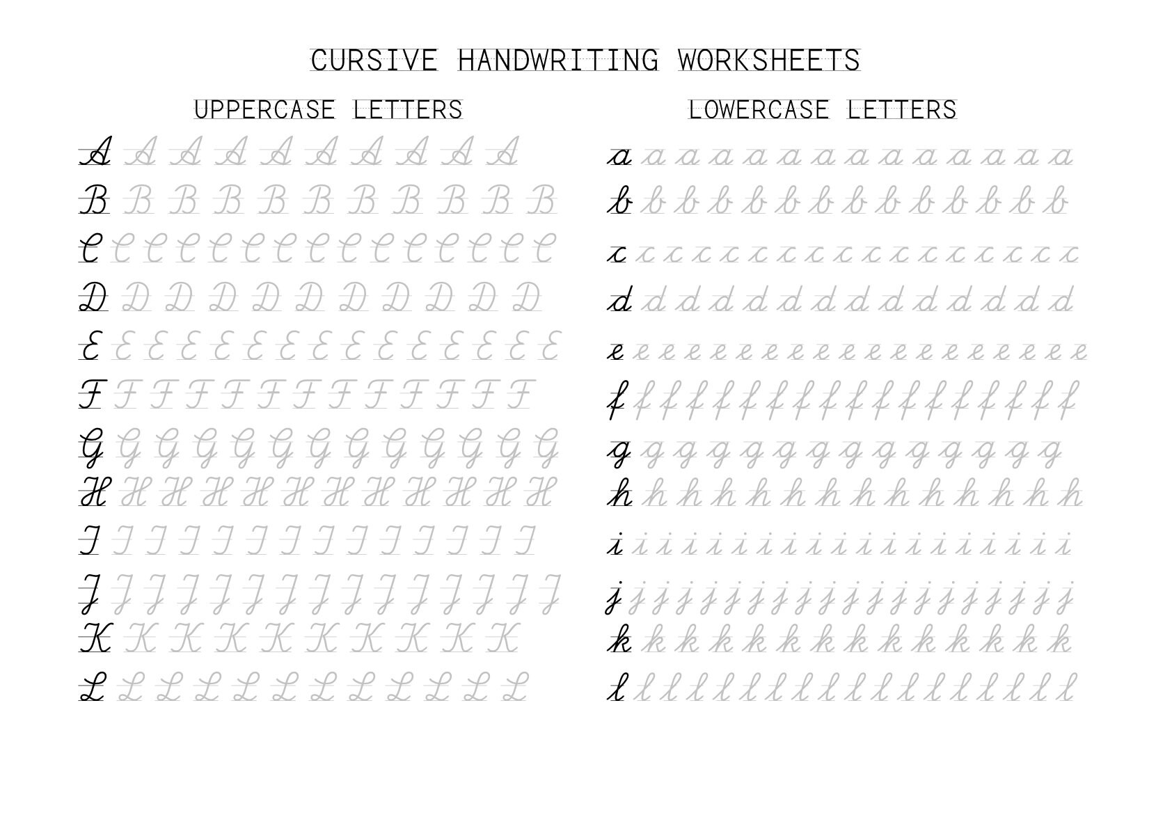 cursive letters tracing handwriting practice worksheets etsy
