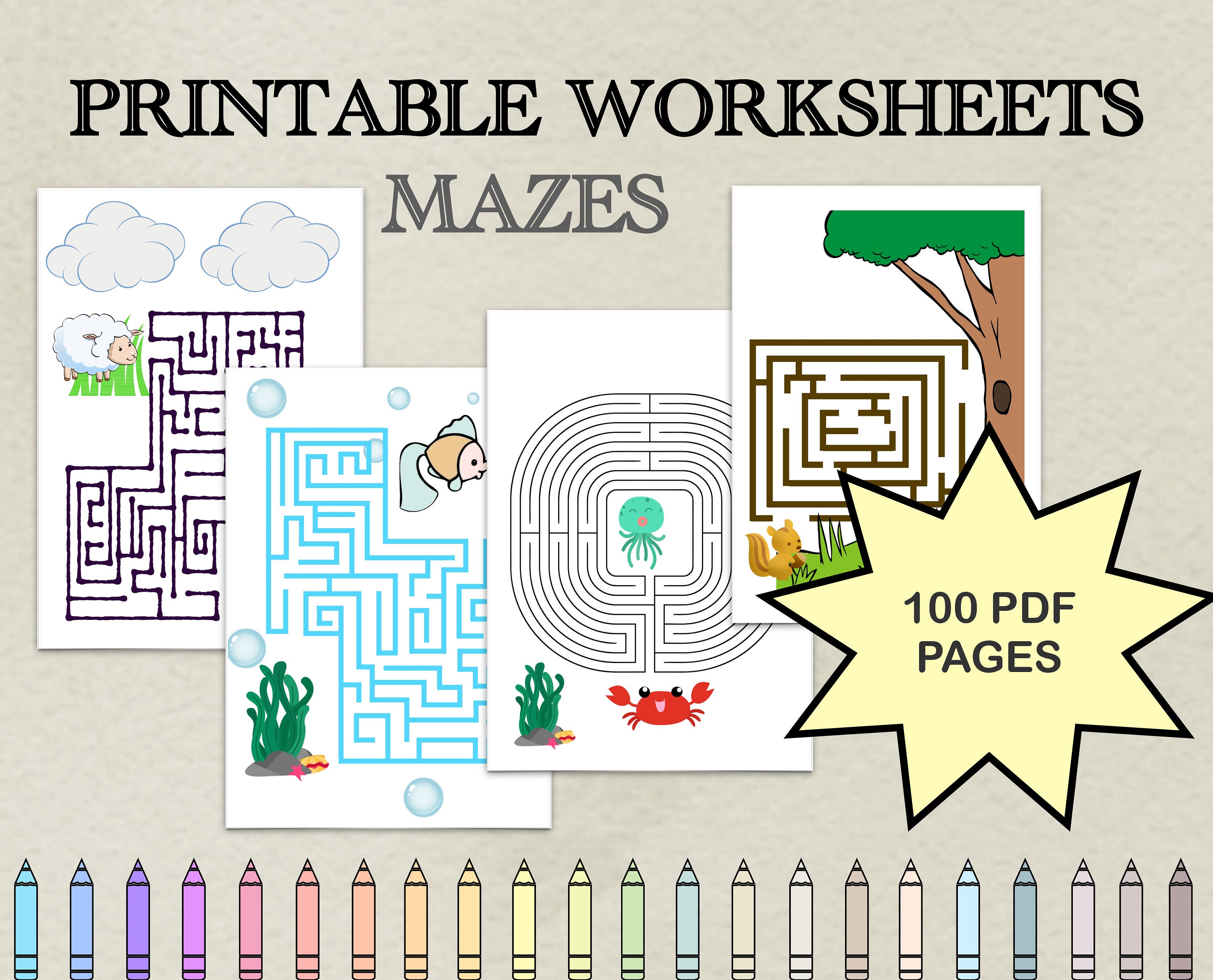 100 printable worksheets maze for kids preschool at home etsy