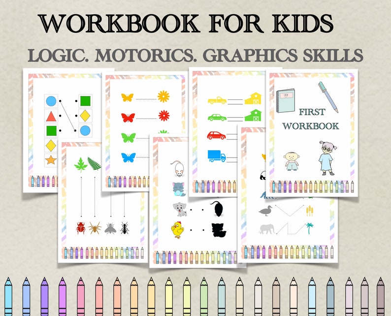 50 PRINTABLE WORKSHEETS Homeschool print Workbook for kids | Etsy