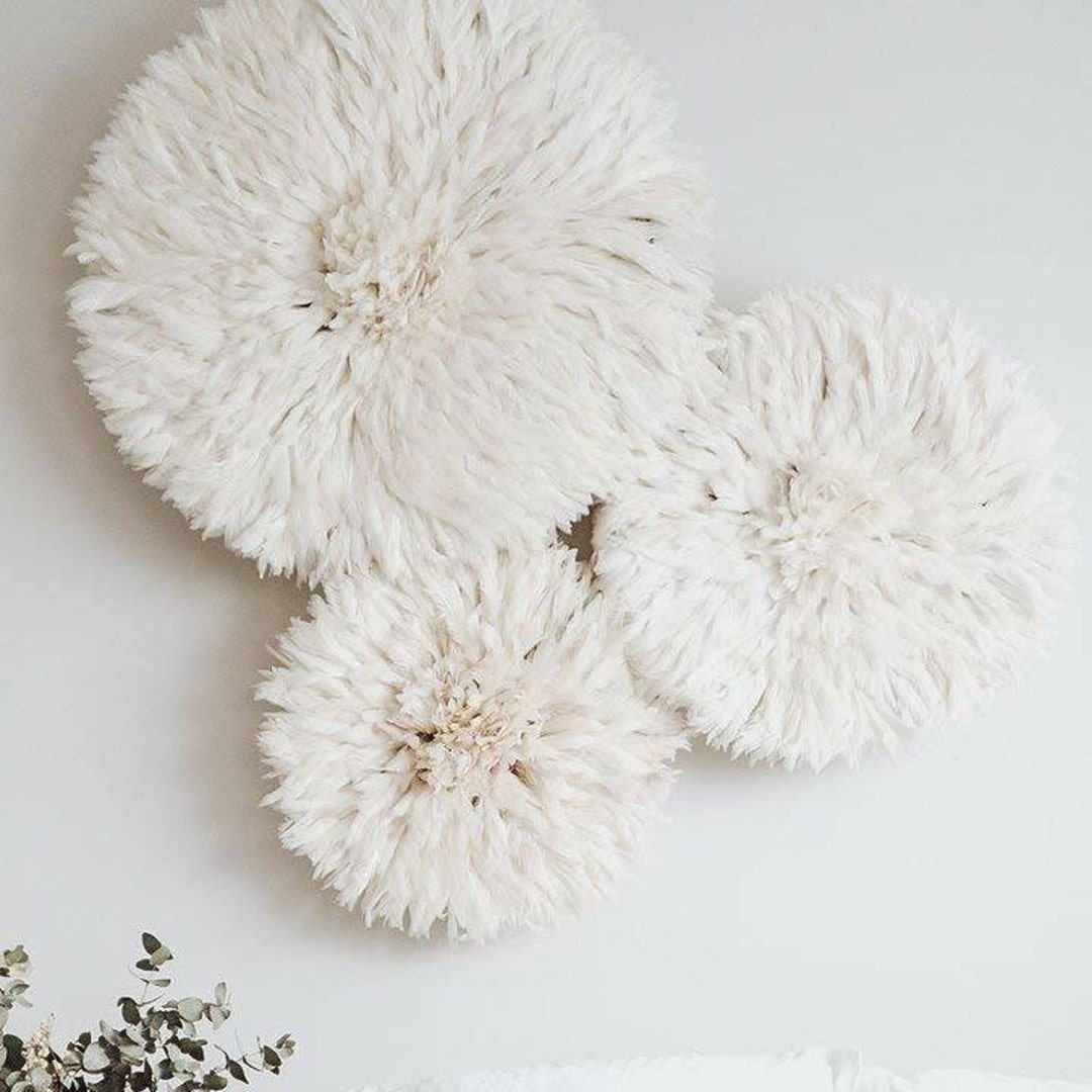 Juju Hat Wall Decor . Authentic Handmade Jujuhat. Feather Wall Art . White African Fabric ...